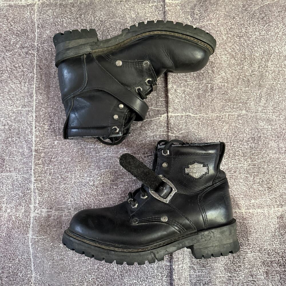 Womens Harley Davidson Faded Glory Black Leather 6" Motorcycle Lace Up Boot Sz 7